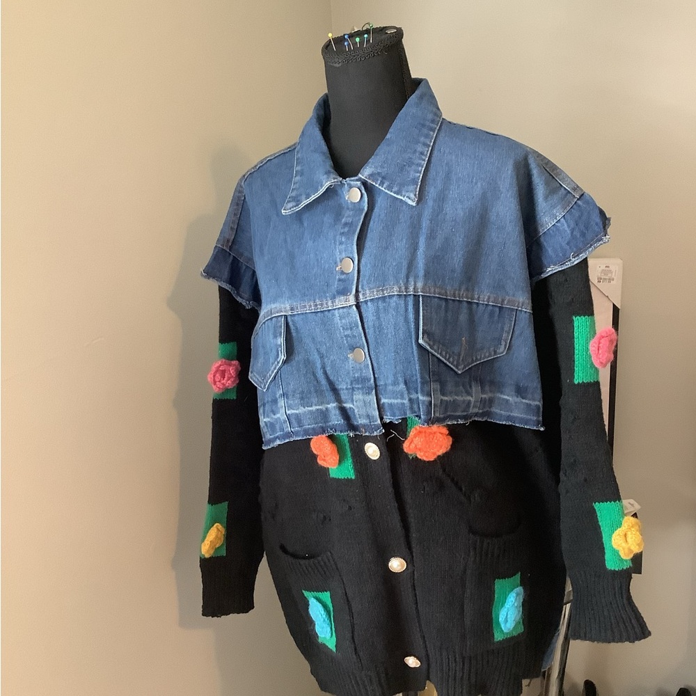 Denim and Knit Floral Jacket